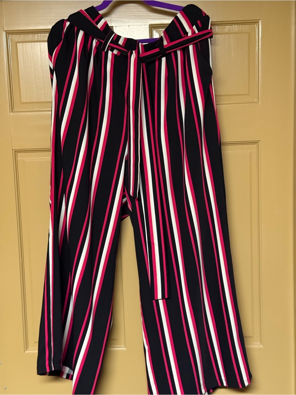 Torrid Black & Fuchsia Pink Stripe Challis Self-Tie Wide Leg Pants